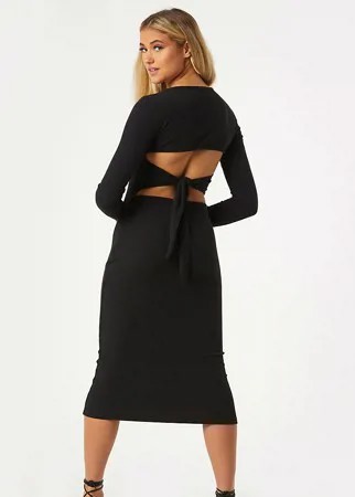 Эксклюзивное черное платье миди с открытой спинкой на завязке Outrageous Fortune-Черный цвет