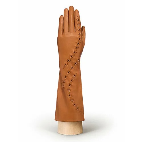 Перчатки ELEGANZZA демисезонные, натуральная кожа, удлиненные, подкладка, размер 6.5, оранжевый, горчичный