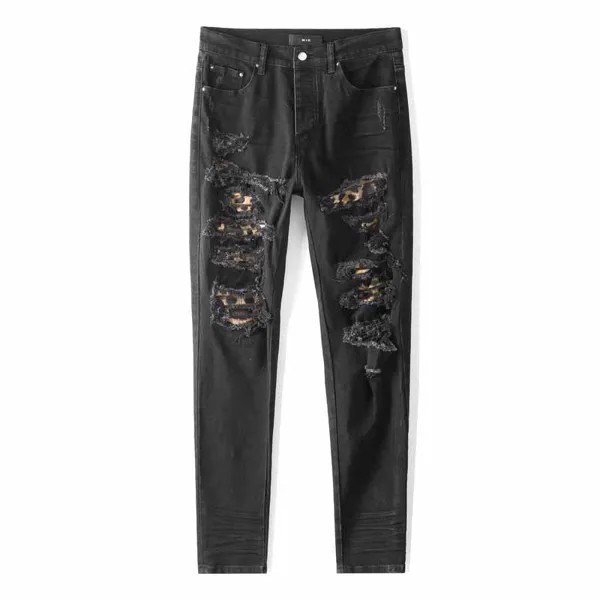 2022 Новые поступления американских уличных джинсов AMR для мужчин женщин мужчин рваные леопардовые джинсы скинни черные джинсы для мужчин