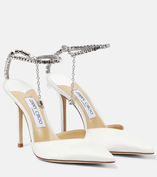 Декорированные атласные туфли Saeda 100 Jimmy Choo, белый