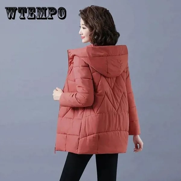 WTEMPO Женщины Зимняя куртка Длинная теплая Parkas Женская утолщенное пальто Хлопчатобумажная подкладка Parka Куртка Плюс Размер Капюшон Верхняя одежда