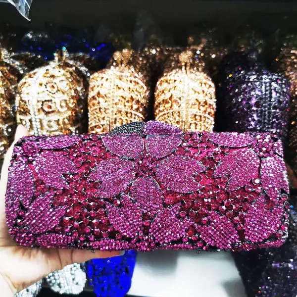 Женская вечерняя сумочка xiyuan, фиолетовая, синяя, золотистая Сумочка-клатч, свадебная сумочка, коробка для стразов