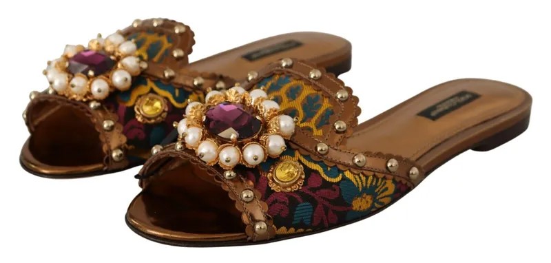 DOLCE - GABBANA Обувь Разноцветные шлепанцы с цветочным декором на плоской подошве EU36 / US5.5