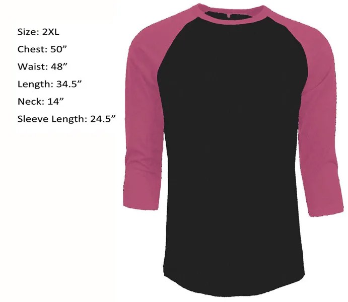 Обычная футболка с рукавом 3/4, бейсбольная футболка реглан, спортивная мужская футболка, черная, розовая, 2XL