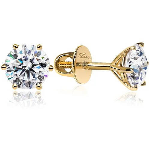 Серьги пусеты Tsar, желтое золото, 585 проба, муассанит
