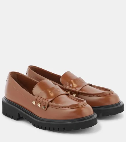 Кожаные мокасины Rockstud Valentino Garavani, цвет tobacco