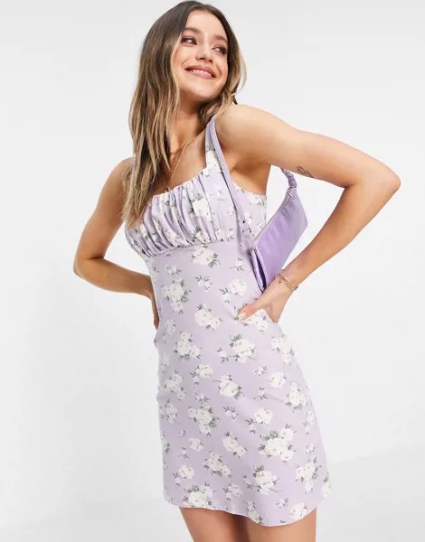 Лавандовое платье мини на бретельках с цветочным принтом Hollister-Фиолетовый цвет
