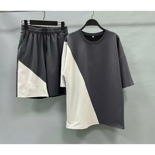 Костюм спортивный Jools Fashion мужской спортивный летний для занятия спортом, шорты майка, размер 52, белый, серый