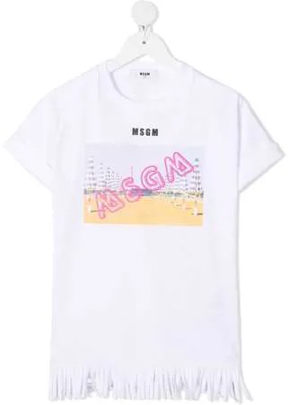 MSGM Kids платье-футболка с бахромой и логотипом