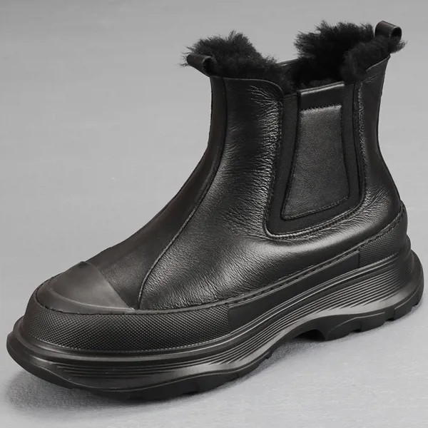 Мужские зимние ботинки со встроенным овечьим мехом, высокие кроссовки на толстой подошве, однотонная повседневная обувь для отдыха, трендовая мужская обувь