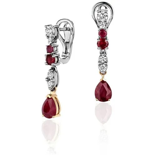 Серьги Эстет, комбинированное золото, 750 проба, рубин, бриллиант