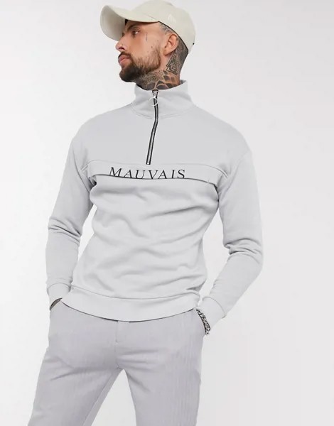 Mauvias 1/4 zip sweatshirt with logo in grey-Серый