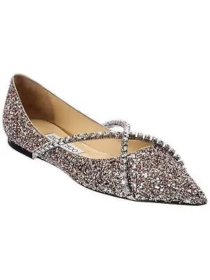 Женские балетки JIMMY CHOO Silver Glitter Genevi с острым носком 37,5