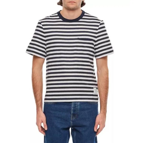 Футболка linen striped pocket t-shirt Thom Browne, синий