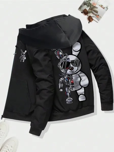 Мужская весенне-осенняя модная индивидуальная дорожная куртка с механическим кроликом и принтом для кемпинга и спорта на открытом воздухе, черный
