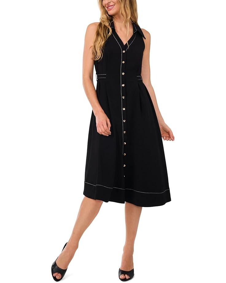 Платье CeCe Sleeveless Belted Waist Midi Dress, цвет Rich Black