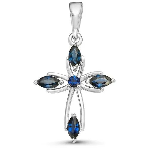 Крестик Vesna jewelry, белое золото, 585 проба, родирование, сапфир