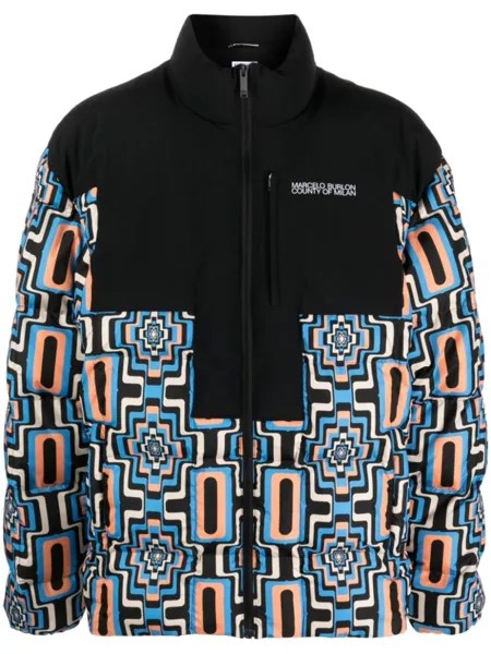 Marcelo Burlon County of Milan стеганый пуховик с геометричным принтом, черный