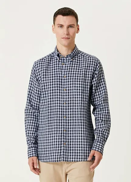 Льняная рубашка с узором в клетку Gingham Eton, синий