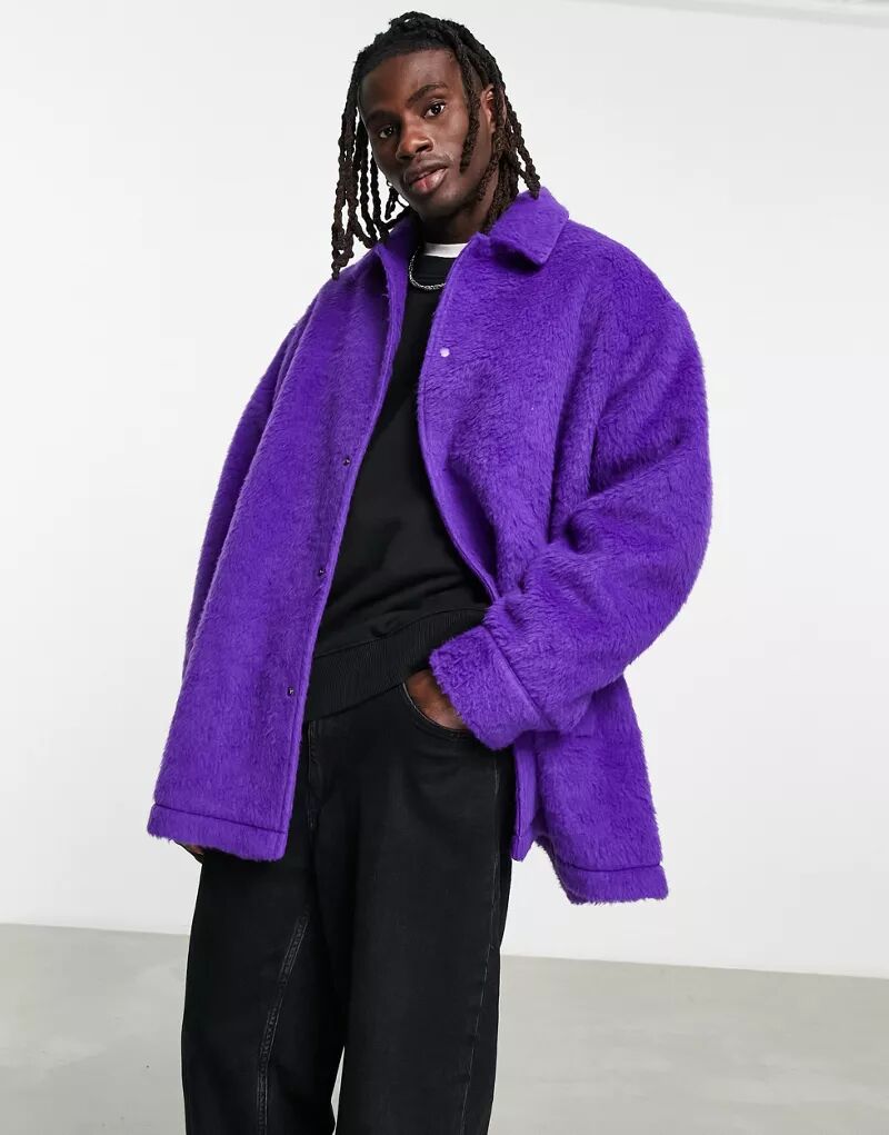 Очень объемная фиолетовая спортивная куртка из ворсованной шерсти ASOS