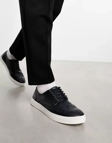 Темно-синие туфли-броги на шнуровке из искусственной кожи ASOS