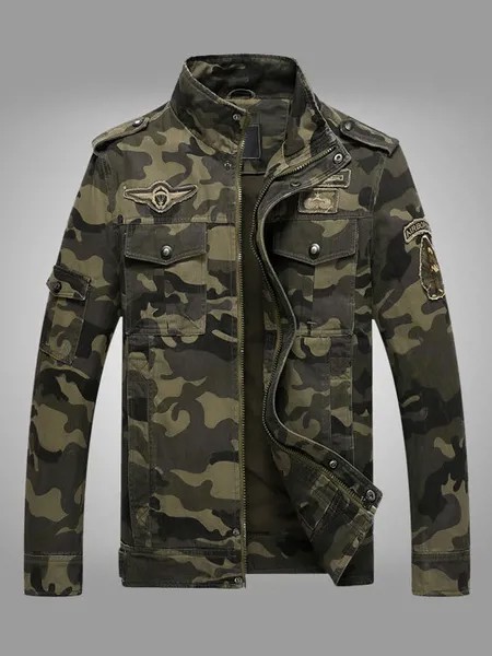 Milanoo Mens Jacket Camouflage Buttons Polyester Stylish