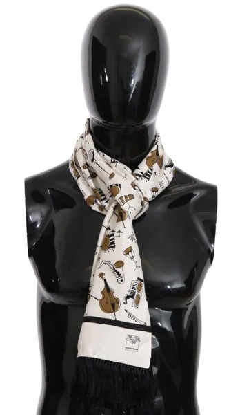 DOLCE - GABBANA Шарф Белый инструментальный шелковый платок с бахромой 32см x 180см Рекомендуемая розничная цена 600 долларов США