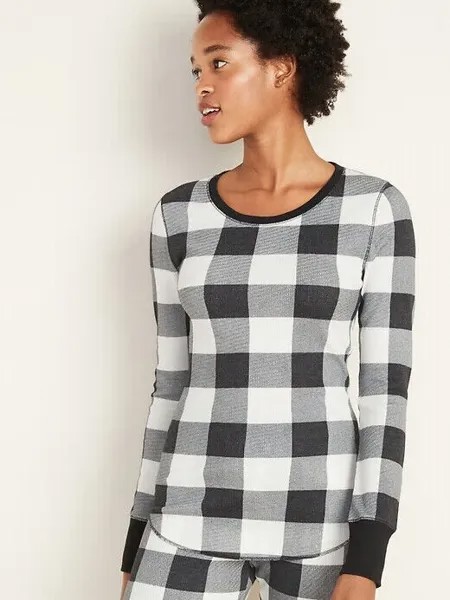 NWT Old Navy Black Buffalo Plaid Термальная вязаная футболка вафельная женская TALL XL