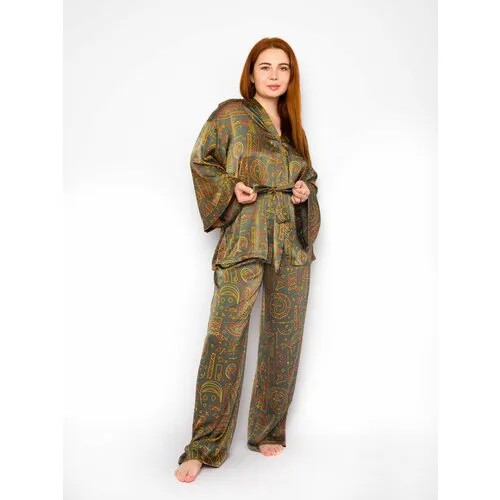 Пижама , размер 50, горчичный, зеленый