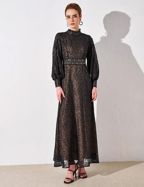 Платье из тюля из органзы с бисером, черное Kayra