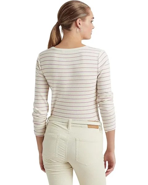 Топ LAUREN Ralph Lauren Striped Jersey Henley Top, цвет Mascarpone Cream/Scottish Primrose