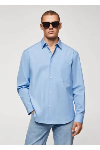 Хлопковая рубашка свободного кроя с карманами Mango, синий