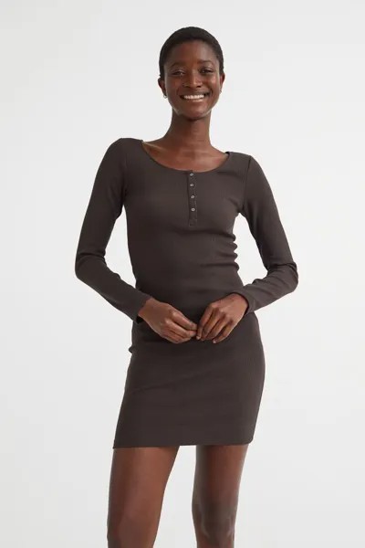 Платье из джерси с пуговицами сверху H&M, темно коричневый