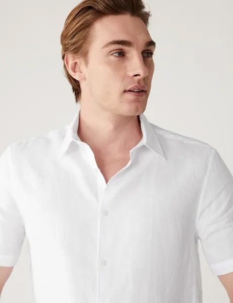 Рубашка из чистого льна Easy Iron Marks & Spencer, белый