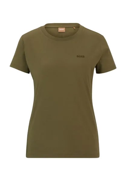 Женская хлопковая футболка с вышивкой логотипа Hugo Boss, цвет Dark Green