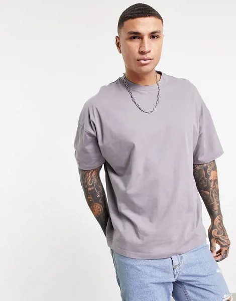 Серая футболка в стиле oversized с круглым вырезом из смесового органического хлопка ASOS DESIGN-Серый