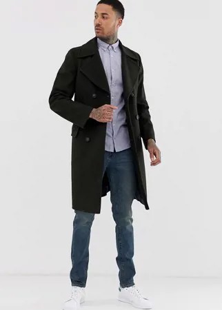 Длинное двубортное шерстяное пальто Tommy Hilfiger-Черный