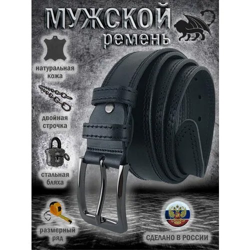 Ремень натуральная кожа, металл, размер 115, длина 115 см., черный