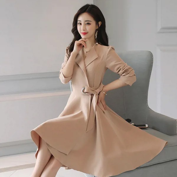 Элегантное длинное пальто для женщин, весенне-осенняя верхняя одежда, тонкая женская юбка-ветровка с поясом YQ105