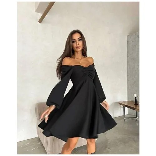 Платье до колена, размер 44, черный