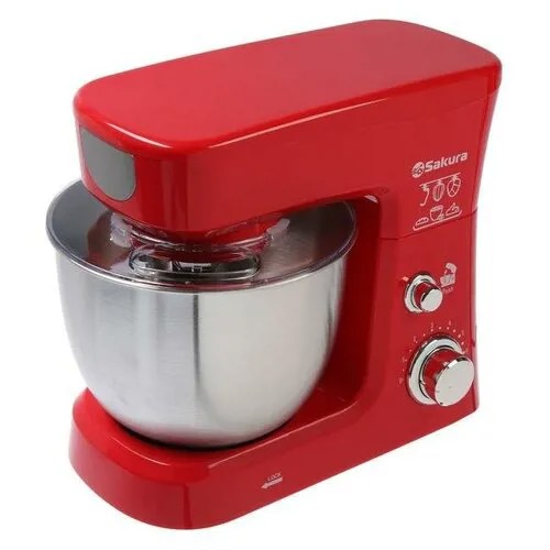 Миксер Sakura SA-6327R, планетарный, 1000 Вт, 3.5 л, 6 скоростей, 3 насадки, красный 6769532