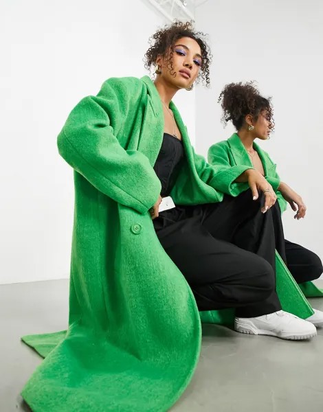 Ярко-зеленое удлиненное пальто из смесовой шерсти ASOS EDITION