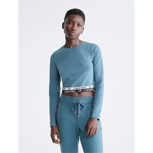Лонгслив CALVIN KLEIN, хлопок, однотонный, размер M, синий