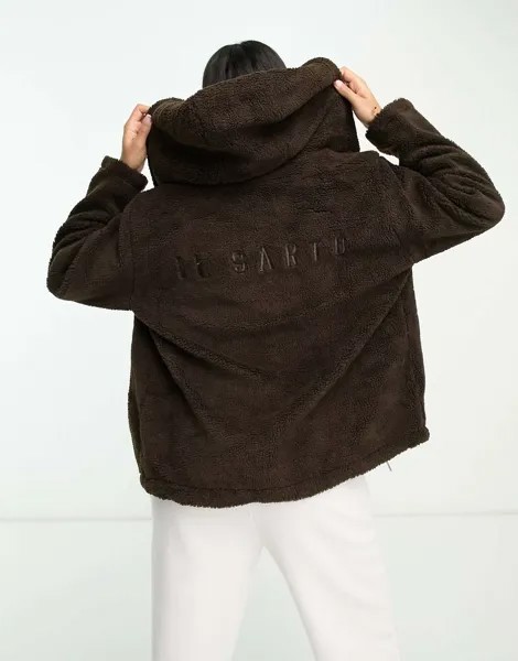 Оверсайз-куртка борг с капюшоном Il Sarto шоколадно-коричневого цвета