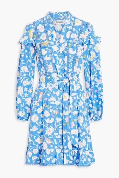 Платье мини из хлопка и жаккарда с оборками в горошек Chicago Diane Von Furstenberg, лазурный