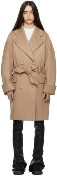 Светло-коричневое пальто с поясом Balmain