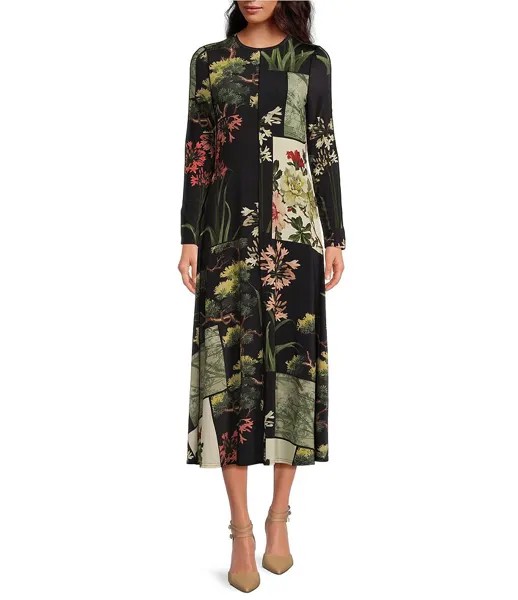Платье миди с круглым вырезом и длинными рукавами Ted Baker London Gretia в стиле пэчворк с цветочным принтом, цветочный
