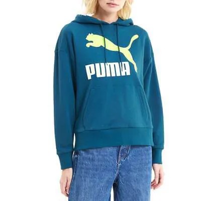 Puma Classics Logo Pullover Hoodie Женская синяя повседневная верхняя одежда 597638-36