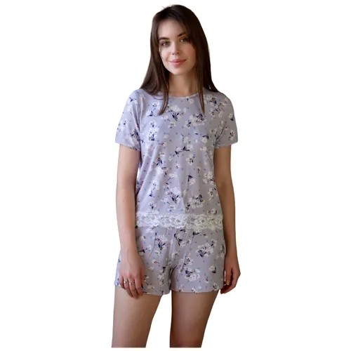 Пижама Lika Dress, шорты, футболка, короткий рукав, пояс на резинке, размер 54, фиолетовый