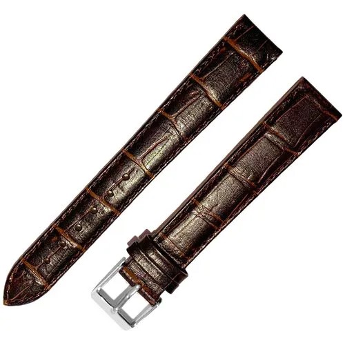 Ремешок 1805-01-1-2 ДП Kroko Коричневый кожаный ремень 18 мм для часов наручных длинный из кожи натуральной мужской удлиненный